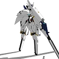 Futuristic White And Yellow Mecha Robot With Long Weapon And Detailed Armor