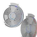 Modern Mechanical Clock With Illuminated Gears And Blue Orange Metal Rings