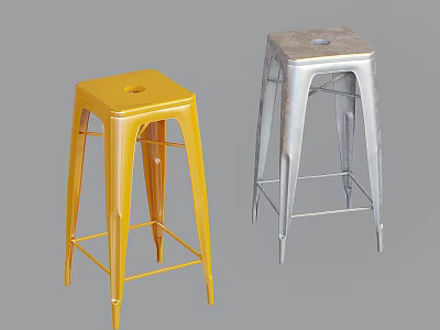 Modern Metal Bar Stools In Yellow And Silver Colors For Home Kitchen Decor 3d model