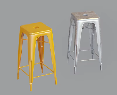 Modern Metal Bar Stools In Yellow And Silver Colors For Home Kitchen Decor 3d model