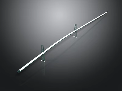 Modern Long White Bridge Structure With Green Supports And Reflective Surface 3d model