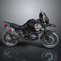 Black Adventure Motorcycle With Windshield Luggage Rack And Off Road Tires
