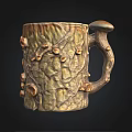 Handcrafted Natural Design Mug Featuring Bark Texture Mushroom Handle And Knot Details