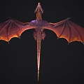 Red Purple Mythical Dragon With Spread Wings Roaring In Dark Background
