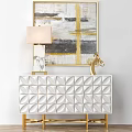 Elegant Modern White Console Table With Geometric Texture Gold Legs Table Lamp And Artwork 3d model