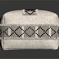 Beige Upholstered Square Furniture With Black White Geometric Decorative Trim