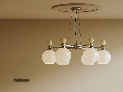 Modern Elegant Chandelier With White Globe Shades And Beige Decorative Balls 3d model