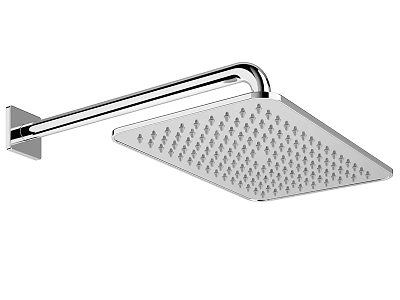 Square Overhead Shower Head With Multiple Spray Holes Curved Metal Arm Chrome Finish 3d model