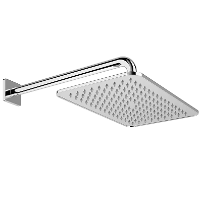 Square Overhead Shower Head With Multiple Spray Holes Curved Metal Arm Chrome Finish 3d model