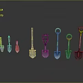 Assorted Hardware Tools Collection With Different Shovels And Colorful Handles 3d model