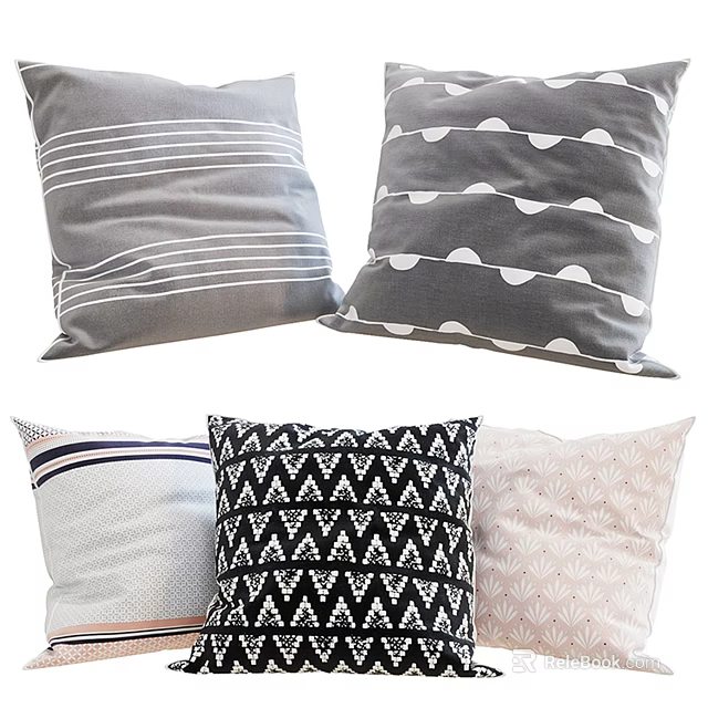 Modern Throw Pillows With Striped Geometric Wave And Half Moon Patterns 3d model 