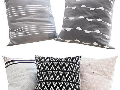 Modern Throw Pillows With Striped Geometric Wave And Half Moon Patterns 3d model