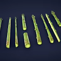 Green Asparagus Spears in Various Lengths and Different Shapes Arranged on Dark Background