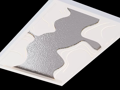 Modern Ceiling Design With White Frame Silver Wavy Panel And Decorative Lines 3d model