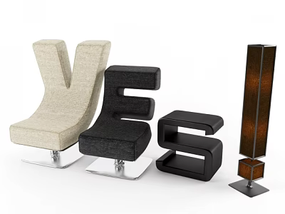 Modern Letter Shaped Single Chair Upholstered Beige Black Metal Base Home Decor 3d model