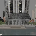 Modern Tall Office Building With Glass Facade In Urban Cityscape Surrounding Skyscrapers
