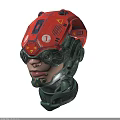 Sci Fi Game Movie Character With Red Green Futuristic Helmet And Yellow Markings