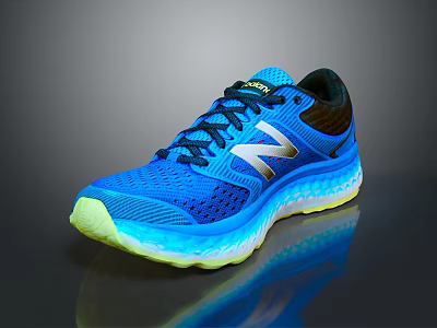 New Balance Blue Running Shoes With Mesh Upper Yellow Toe Cap Blue Midsole And Reflective Outsole 3d model