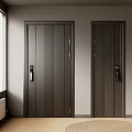 Dark Gray Double Security Doors With Vertical Stripe Design And Electronic Locks 3d model