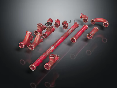 Red Plumbing Hardware Tools Including Pipe Fittings Connectors Elbows and Joints 3d model