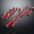 Red Plumbing Hardware Tools Including Pipe Fittings Connectors Elbows and Joints