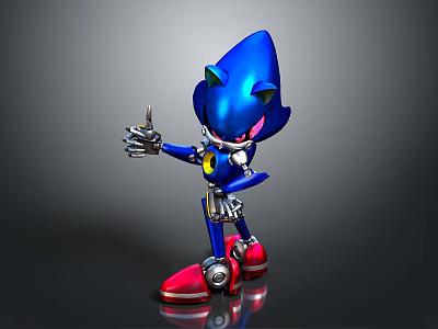 Metal Sonic Blue Mechanical Hedgehog Game Character With Red Shoes And Extended Mechanical Arm 3d model