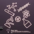Science Theme Neon Lighting Combo with Test Tube Molecular Structure Atom Model Microscope 3d model