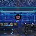 Modern Luxury KTV Interior Design With Blue Lighting Tiger Logo Sofa And Dining Tables