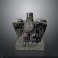 Eagle Detailed Stone Sculpture With Spread Wings Standing On Pedestal 3d model