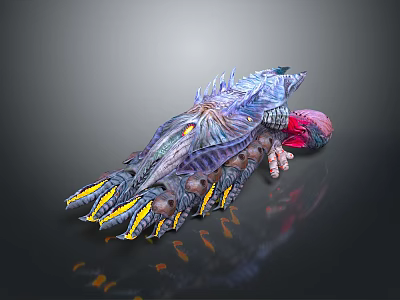 Game Movie Character With Blue Purple Skin Spiked Back Yellow Claws And Red Head 3d model