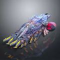 Game Movie Character With Blue Purple Skin Spiked Back Yellow Claws And Red Head
