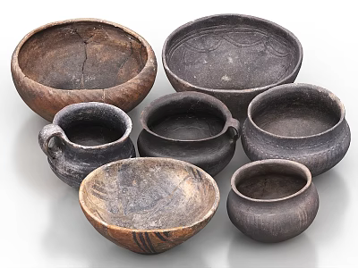 Assorted Handcrafted Ceramic Vessels with Textured Surfaces Various Shapes and Traditional Design 3d model