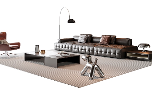 Italian Sofa Coffee Table Combination Leather Sofa Leisure Chair Floor Lamp Stool Decoration Side Table 3d model