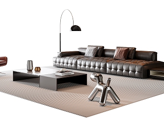 Italian Sofa Coffee Table Combination Leather Sofa Leisure Chair Floor Lamp Stool Decoration Side Table 3d model