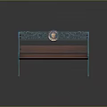 Ornate Blue Metal Frame Bench With Circular Medallion And Red Wooden Seat