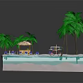 Tropical Beach Terrain With Sandy Shore Palm Trees And Deck Chairs