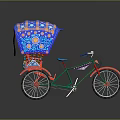 Colorful Commercial Rickshaw Featuring Blue Decorated Canopy Red Green Body Seat And Pedals
