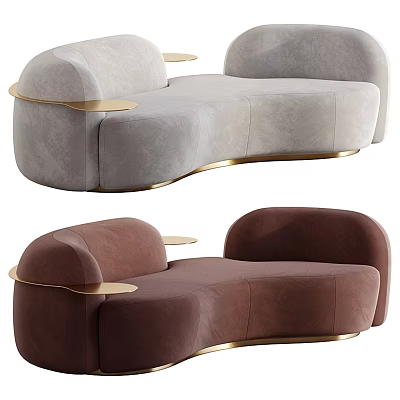 Modern Sectional Sofa with Curved Design and Golden Metal Accents in Two Colors 3d model