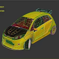 Yellow Sporty Modified Car With Black Hood Rear Spoiler And Racing Wheels