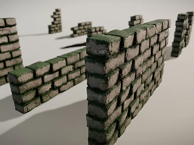 Moss Covered Stone Wall Blocks With Textured Surfaces And Stacked Segments 3d model