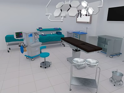 Medical Operating Room Interior With Surgical Lights Operating Table Instrument Carts And Equipment 3d model