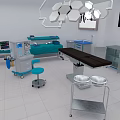 Medical Operating Room Interior With Surgical Lights Operating Table Instrument Carts And Equipment