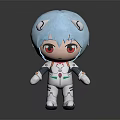 Cartoon Character Plush Toy With Blue Hair Horns Red Eyes And White Outfit Green Accents