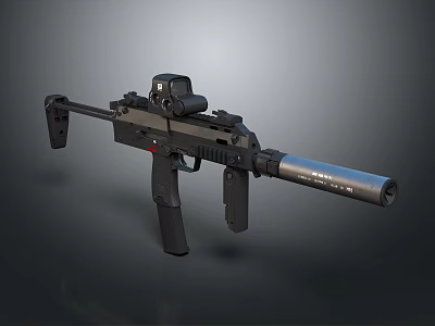 Modern Tactical Submachine Gun With Red Dot Sight And Suppressor Black Finish 3d model