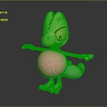Animated Creature Character Green Body Pink Belly Big Eyes Outstretched Arms Green Tail