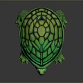 Vibrant Reptile Turtle With Green Shell Orange Underbelly And Horns On Head