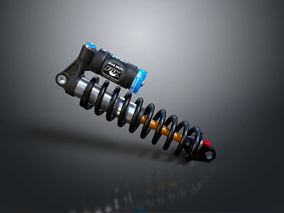 Bicycle Rear Shock Absorber with Coil Spring and Adjustable Blue Red Metal Components 3d model