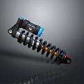 Bicycle Rear Shock Absorber with Coil Spring and Adjustable Blue Red Metal Components 3d model