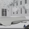 Modern Curved Landscape Seating in Outdoor Space With Trees and White Building