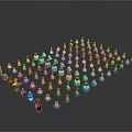 Colorful Small Bottles Arranged In Pattern On Black Background With Various Hues